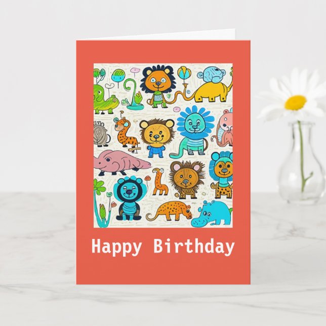 Animaux sauvages pour enfants, carte d'anniversair (Petite plante)
