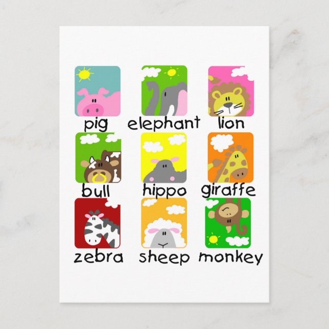 Animaux sur carte postale de défilé (Devant)