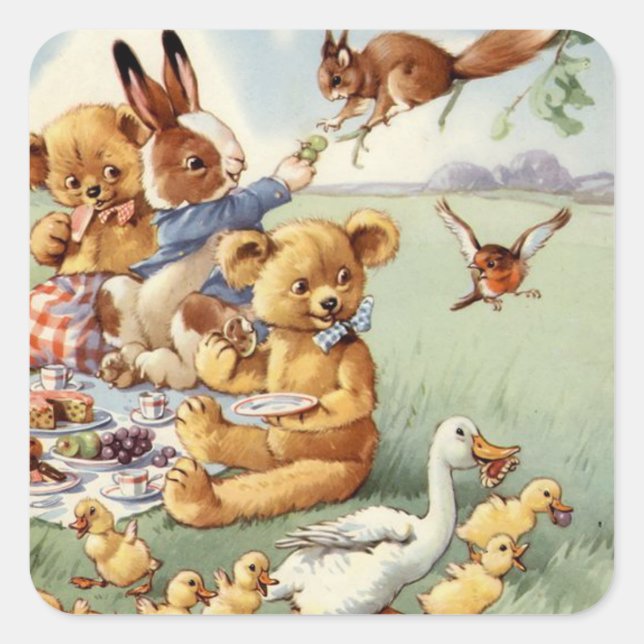animaux vintages des bois mignon autocollant (Devant)