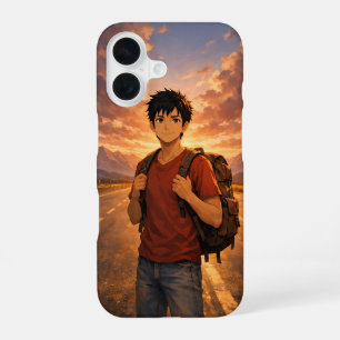 Anime Adventure Boy Sunset Road Mountain iPhone 16 Case