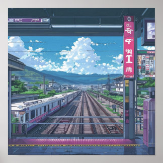 Anime Aesthetic Inside Train Station Landscape Art Poster