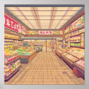 Anime Aesthetic Japanese Supermarket Interior Poster