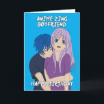 Anime Amazing Boyfriend Birthday  Card<br><div class="desc">Does your boyfriend love anime? Why not send them this cute, loving anime-zing birthday card to let him know he is truly an amazing boyfriend and he's all yours! This cute blue design with anime couple is digitally hand-drawn by me! So you won't find it anywhere else other than Cupsie's...</div>