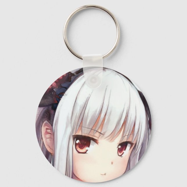 Anime annoyed silver-haired girl with garnet eyes keychain (Front)