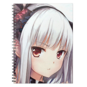 Anime annoyed silver-haired girl with garnet eyes  notebook