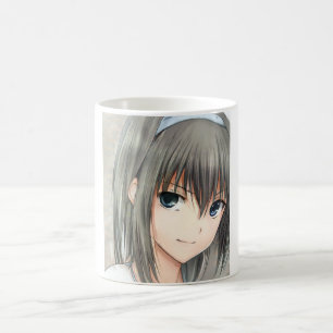 Anime aux cheveux foncés fille yeux gris café Mug