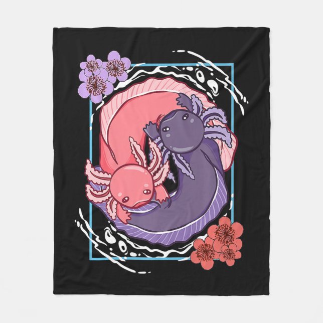 Anime Axolotl Waifu Who Love Anime Ramen And Sketc Fleece Blanket (Front)