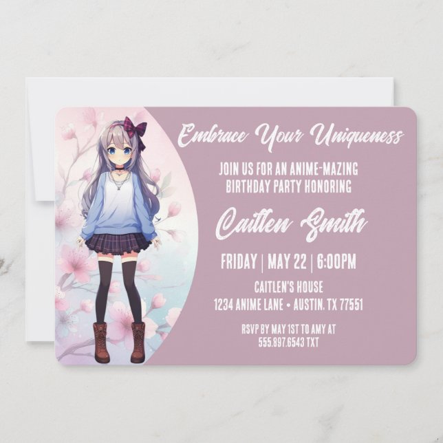 Anime Birthday Invitation Japanese Anime Party (Front)