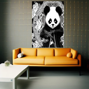 Anime black and white panda   AI Art Poster
