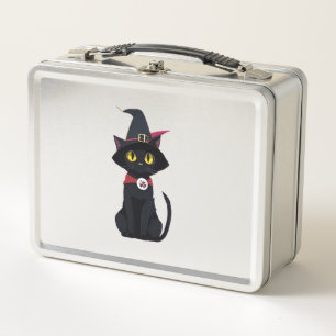 Anime Black Cat with a Witchs Hat (Pumpkin) Metal Lunch Box