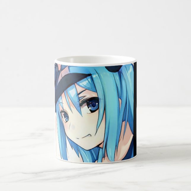 Anime bleu cheveux fille yeux bleu café Mug (Centre)