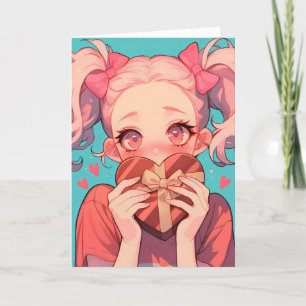 Anime Blonde Girl Heart Love Holiday Card