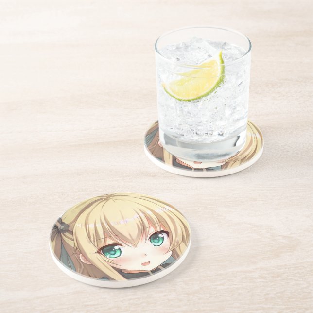 Anime blonde-haired girl emerald green eyes  coaster (Side)