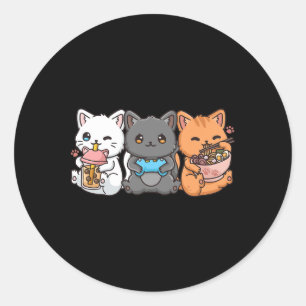 Anime Bo Tea Bubble Tea Gaming Gamer Ramen Cat  Classic Round Sticker