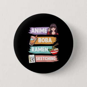 Anime Boba Ramen Sketching Otaku Kawaii Anime Girl 2 Inch Round Button