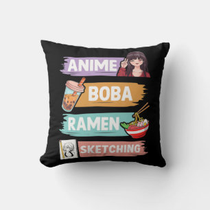 Anime Boba Ramen Sketching Otaku Kawaii Anime Girl Throw Pillow
