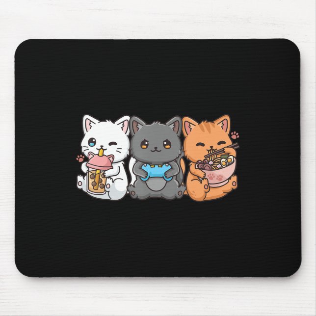 Anime Boba Tea Bubble Tea Gaming Gamer Ramen Cat  Mouse Pad (Front)