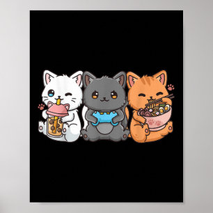 Anime Boba Tea Bubble Tea Gaming Gamer Ramen Cat  Poster