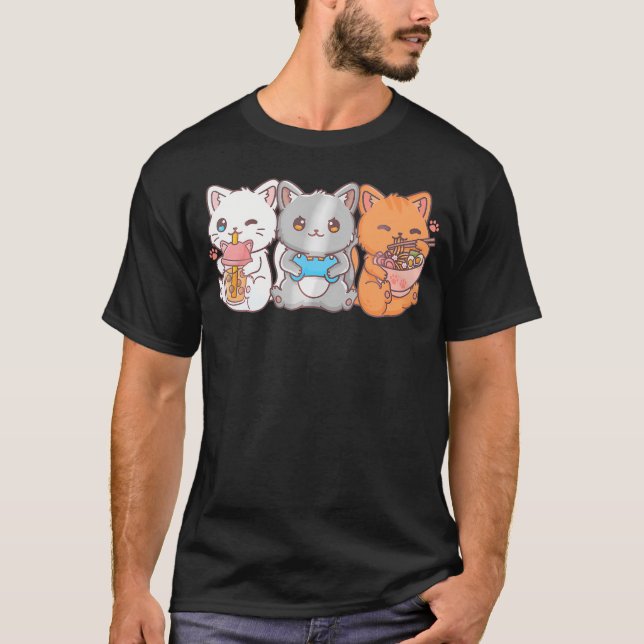 Anime Boba Tea Bubble Tea Gaming Gamer Ramen Cat   T-Shirt (Front)
