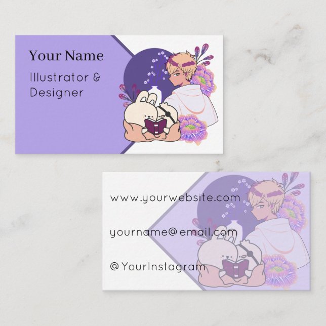 Anime Boy and Animals with Eye Patch Art Business Card (Front/Back)