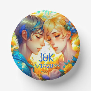 Anime Boy and Girl Floral Couple Personalized Paper Plate