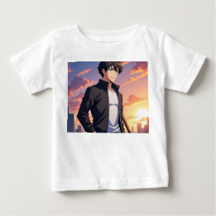 Anime Boy at Sunset in the City – Stylish Manga Ch Baby T-Shirt