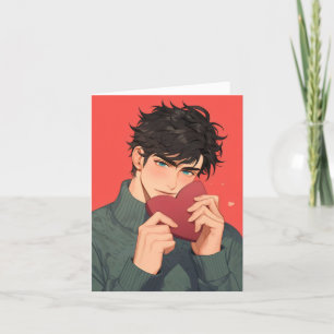 Anime Boy Cute Love Heart Holiday Card