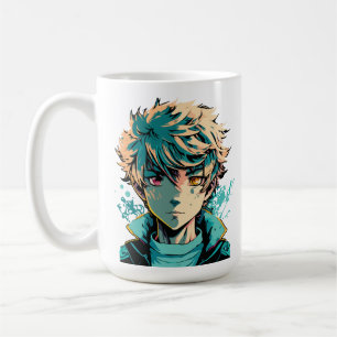 Anime Boy: Gold Hair, Pink and Gold Eyes Coffee Mug