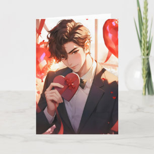 Anime Boy Love Elegant Holiday Card