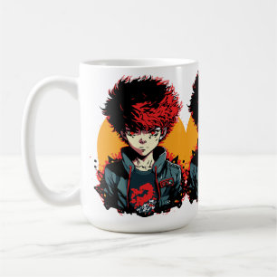 Anime Boy: Red and Black Hair Illustration Coffee Mug