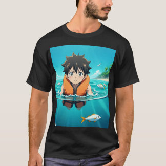 Anime Boy Swimming in the Ocean with Fish – Cute A T-Shirt