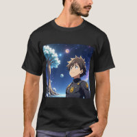 Anime Boy Under Starry Sky with Planets – Fantasy