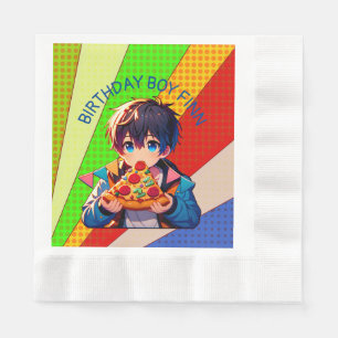 Anime Boy's Pizza Party Personalized Napkin