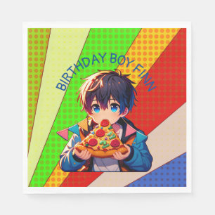 Anime Boy's Pizza Party Personalized Napkin