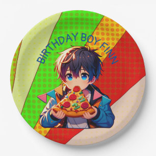 Anime Boy's Pizza Party Personalized Paper Plate
