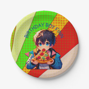 Anime Boy's Pizza Party Personalized Paper Plate