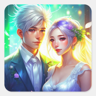Anime Bride and Groom Wedding  Square Sticker