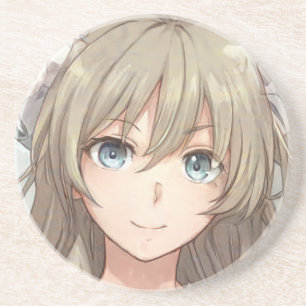 Anime brown-haired girl with blue eyes coaster