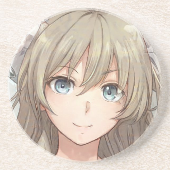 Anime brown-haired girl with blue eyes coaster (Front)