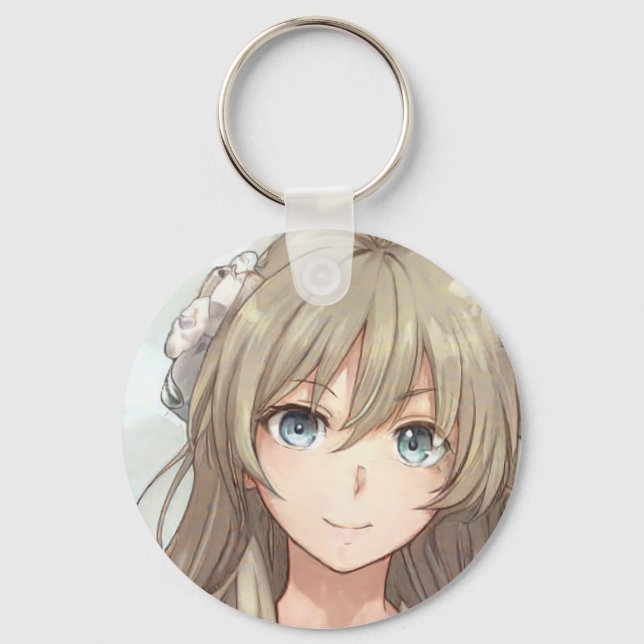 Anime brown-haired girl with blue eyes keychain (Front)