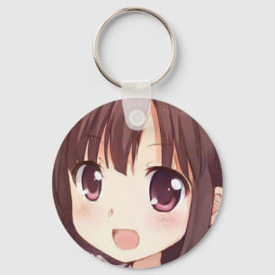Anime brown-haired girl with plum eyes keychain