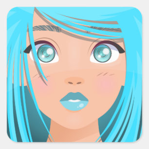 ANIME CARTOON GIRL  SQUARE STICKER