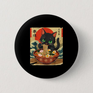 Anime Cat Eating Ramen Japanese Art Graphic Cat Cu 2 Inch Round Button