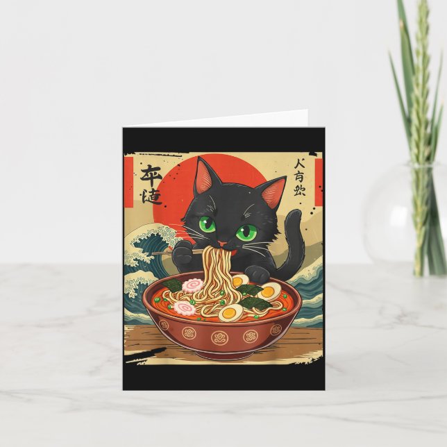 Anime Cat Eating Ramen Japanese Art Graphic Cat Cu Card (Front)