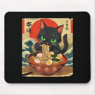Anime Cat Eating Ramen Japanese Art Graphic Cat Cu Mouse Pad