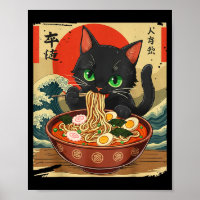 Anime Cat Eating Ramen Japanese Art Graphic Cat Cu