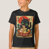 Anime Cat Eating Ramen Japanese Art Graphic Cat Cu