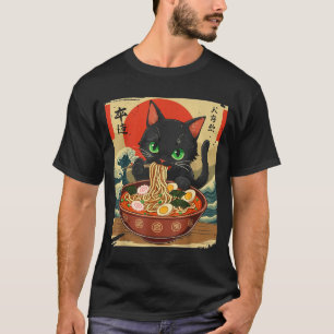 Anime Cat Eating Ramen Japanese Art Graphic Cat Cu T-Shirt