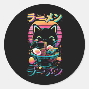 Anime Cat Eating Ramen Japanese Ramen Cat Japan  Classic Round Sticker