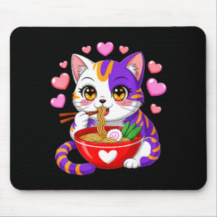 Anime Cat Eating Ramen Noodles With Hearts Funny V Mouse Pad